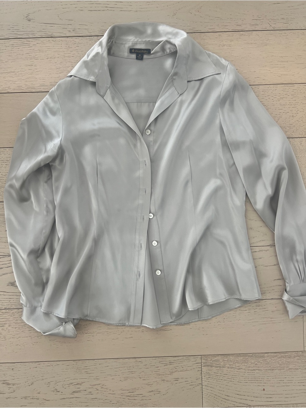 Brooks Brothers Silver Satin Button-Down Blouse